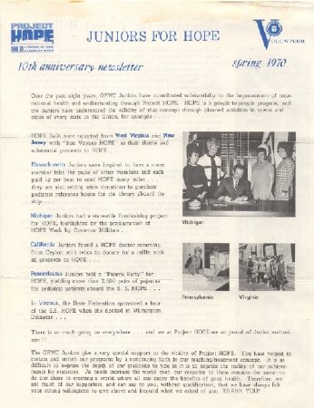 Newsletter, Juniors for HOPE, Spring 1970